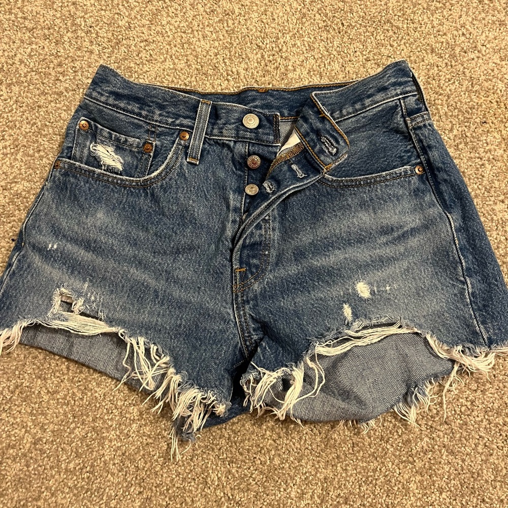 Levi High Rise Dark Wash Jean Shorts